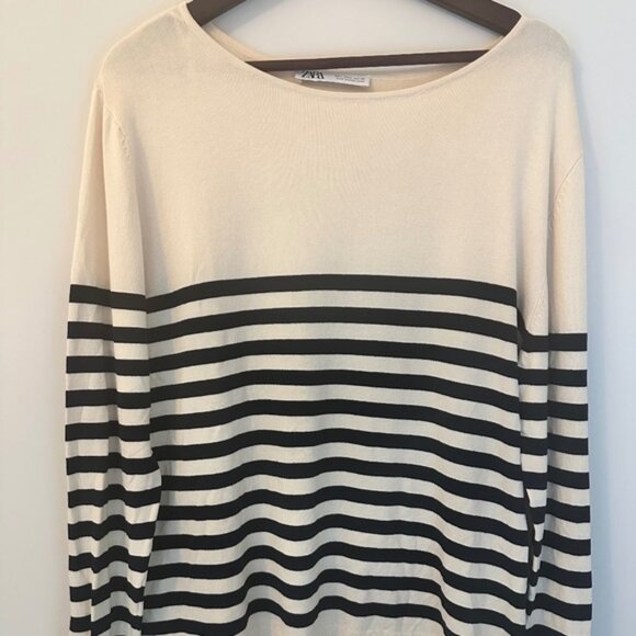 ZARA Striped Sweater – Cream and Black – Size Large - Picture 1 of 5